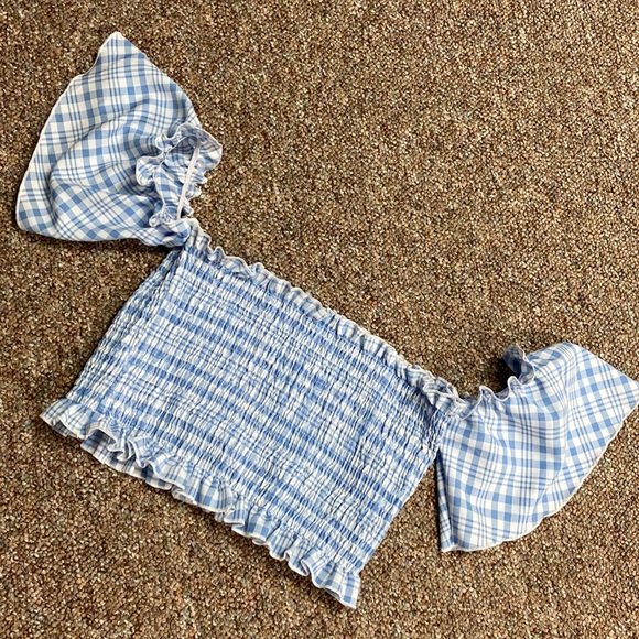 Shein white/blue plaid cropped tube top - Size Medium NWNT with bag - Picture 8 of 11